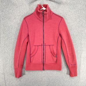 Moosejaw Full Zip Jacket Womens Sz S Coral Red Fleece Mock Neck Contrast Stitch